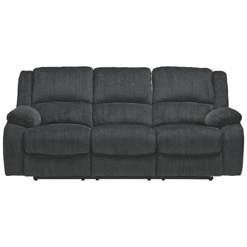 Bowery Hill Reclining Sofa and Loveseat Set in Slate Polyester Upholstery
