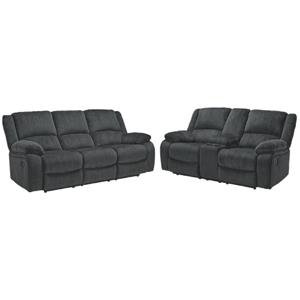 Bowery Hill Reclining Sofa and Loveseat Set in Slate Polyester Upholstery