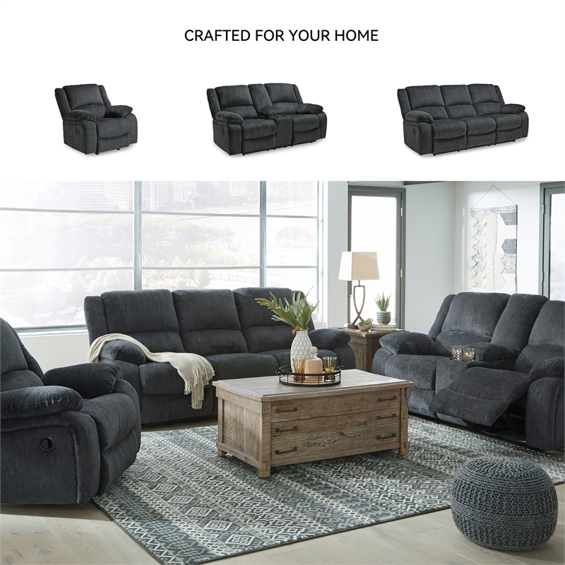 Bowery Hill Reclining Sofa & Loveseat Set in Slate Chenille Upholstery