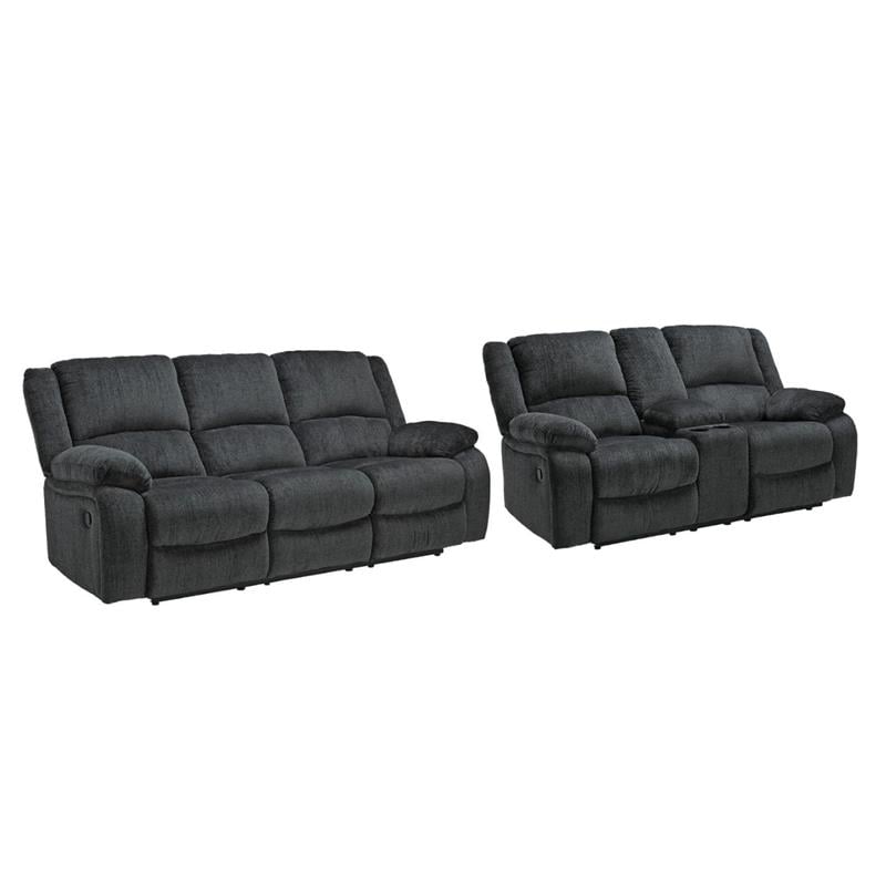 Bowery Hill Reclining Sofa & Loveseat Set in Slate Chenille Upholstery