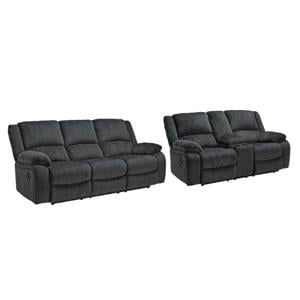 Bowery Hill Reclining Sofa & Loveseat Set in Slate Chenille Upholstery
