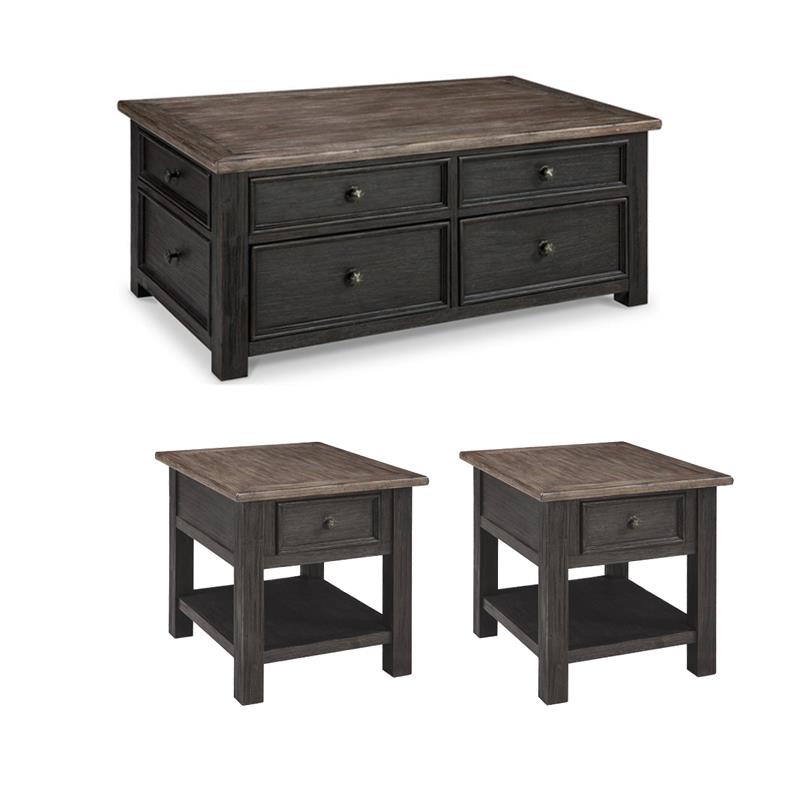Bowery Hill 3-Piece Set of Lift-Top Cocktail Table & 2 End Tables