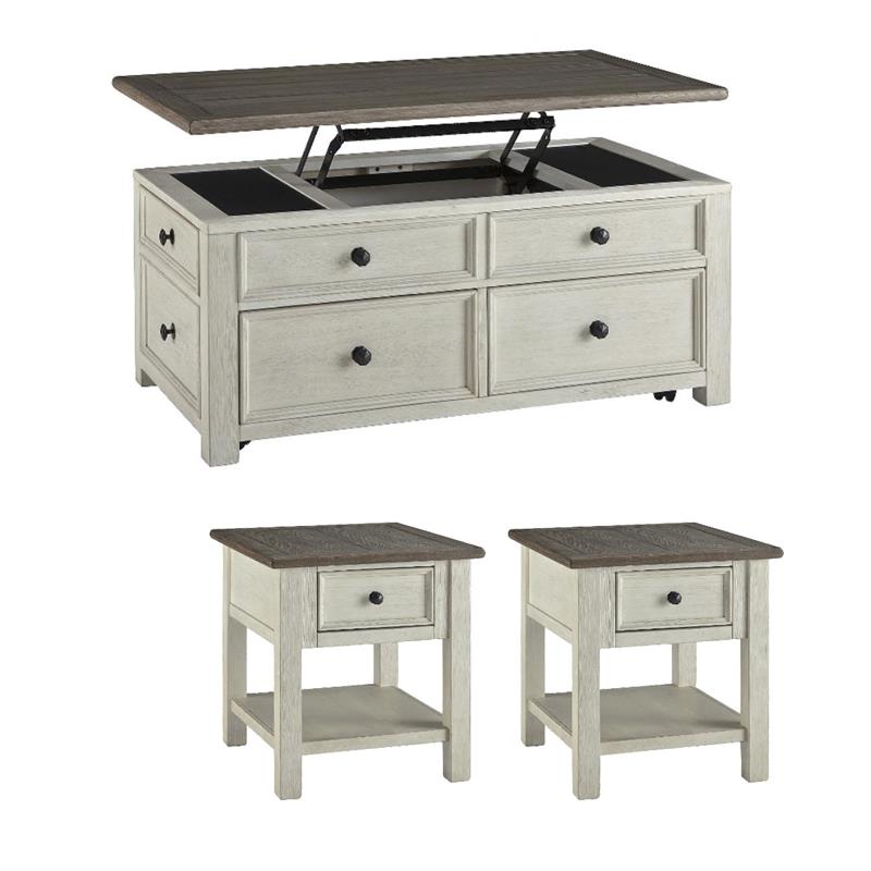 Bowery Hill 3-Piece Cocktail & End Tables Set in Two-Tone Finish