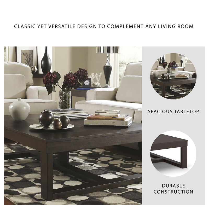 Bowery Hill 3-Piece Coffee & End Tables Set in Dark Brown