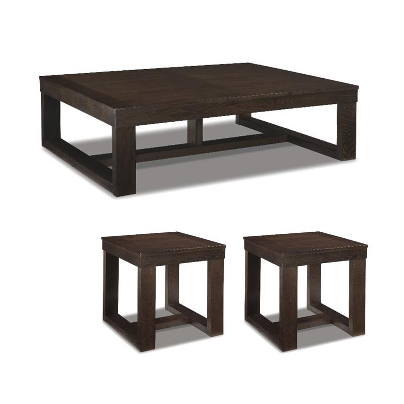 Bowery Hill 3-Piece Coffee & End Tables Set in Dark Brown