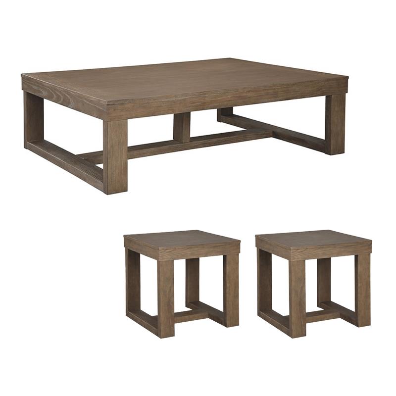 Bowery Hill 3-Piece Set of Coffee Table & 2 End Tables in Grayish Brown