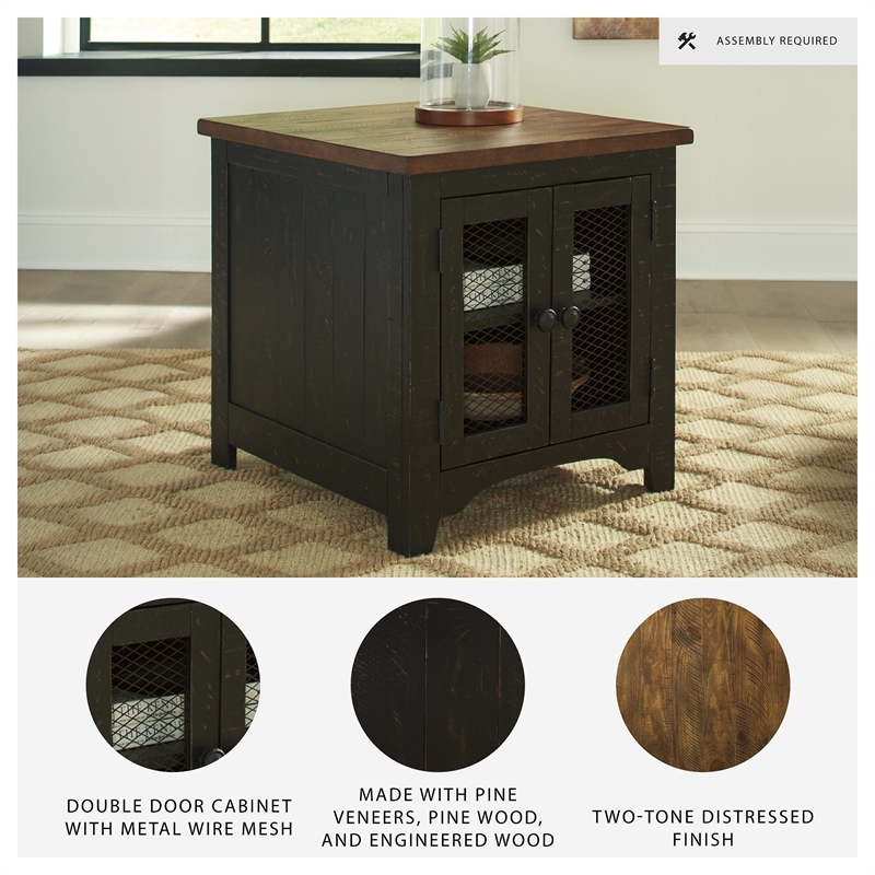 Bowery Hill Rustic Farmhouse Coffee Table & 2 End Tables in Black and Brown