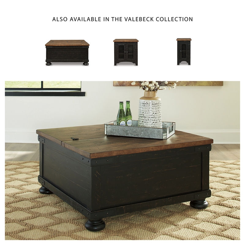 Bowery Hill Rustic Farmhouse Coffee Table & 2 End Tables in Black and Brown