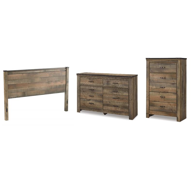 Bowery Hill Set of California King Panel Headboard, Dresser, & Chest in Brown
