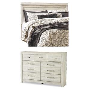 Bowery Hill 2-Piece Set of 7-Drawer Dresser & King Panel Headboard in Whitewash
