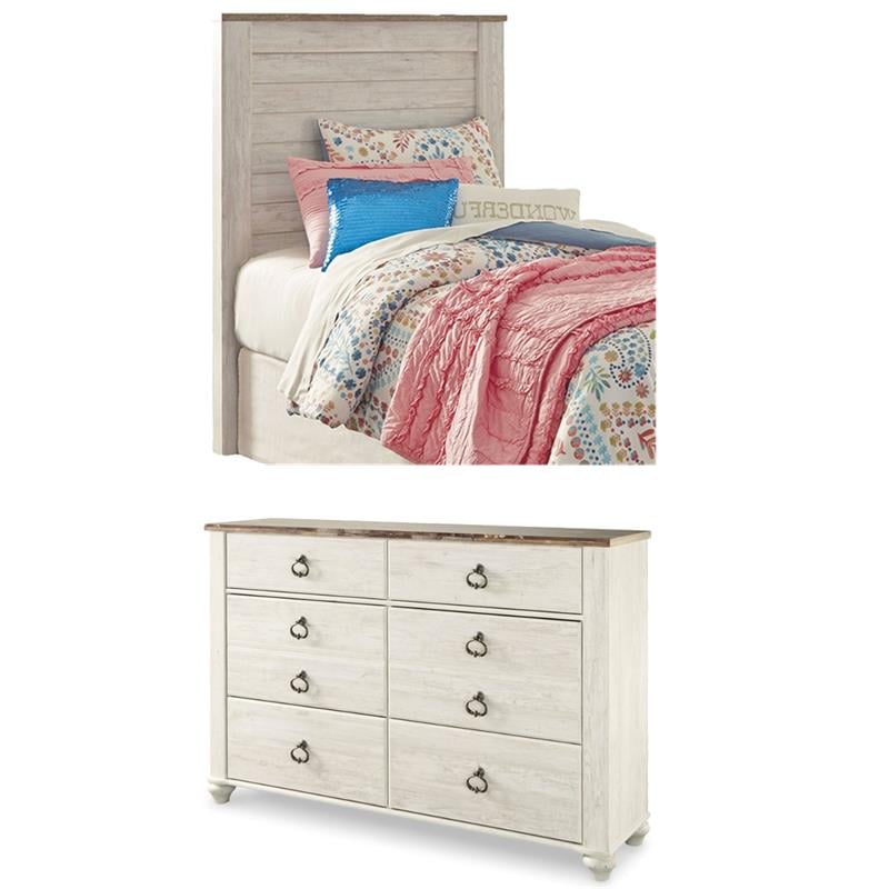 Bowery Hill 2-Piece Set of 6-Drawer Dresser & Adjustable Twin Headboard
