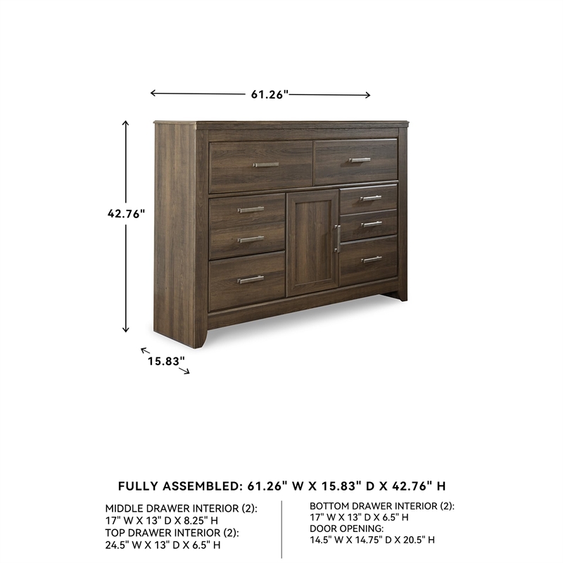 Bowery Hill 2-Piece Set of Queen Panel Headboard & 6-Drawer Dresser