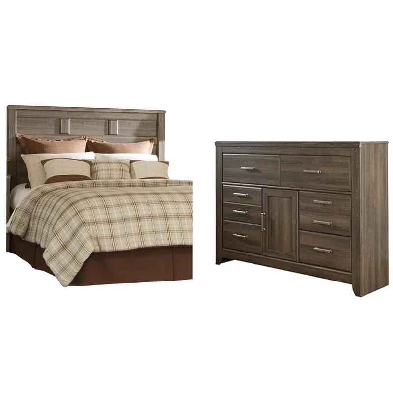 Bowery Hill 2-Piece Set of Queen Panel Headboard & 6-Drawer Dresser