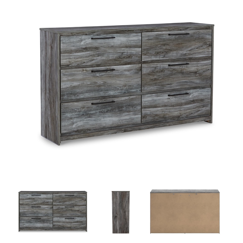 Bowery Hill Set of Smokey Gray Double Dresser & King LED Panel Headboard