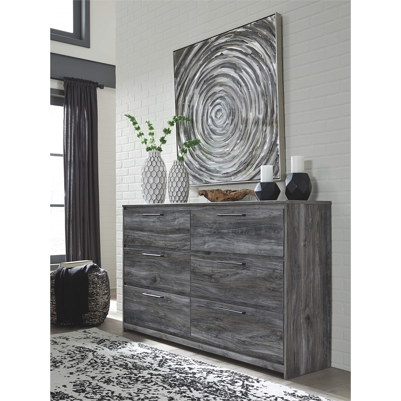 Bowery Hill Smokey Gray Set of Double Dresser & Twin Panel LED Headboard