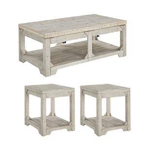 Bowery Hill Set of 2 End Tables and Coffee Table in Whitewash
