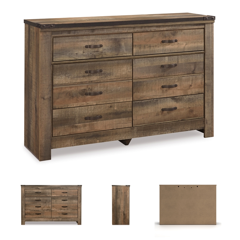 Bowery Hill Queen Panel Headboard & Dresser Set in Brown Rustic Finish