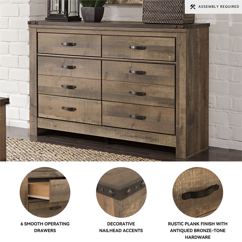Bowery Hill Queen Panel Headboard & Dresser Set in Brown Rustic Finish