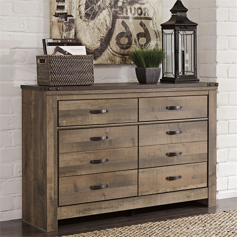 Bowery Hill Queen Panel Headboard & Dresser Set in Brown Rustic Finish