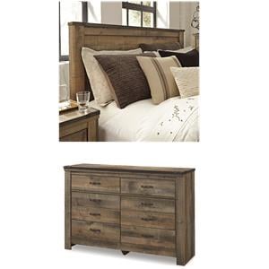 Bowery Hill Queen Panel Headboard & Dresser Set in Brown Rustic Finish
