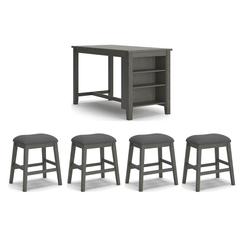 Bowery Hill 5-Piece Gray Counter Height Dining Table & Stools Set