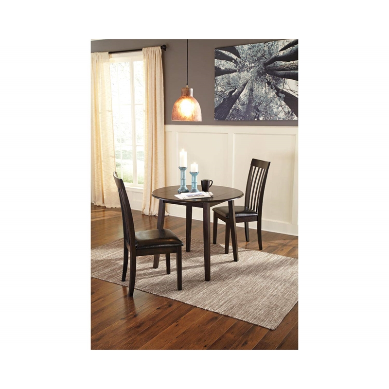 Bowery Hill 3-Piece Dining Set of Faux Leather Side Chairs & Round Drop Leaf Table