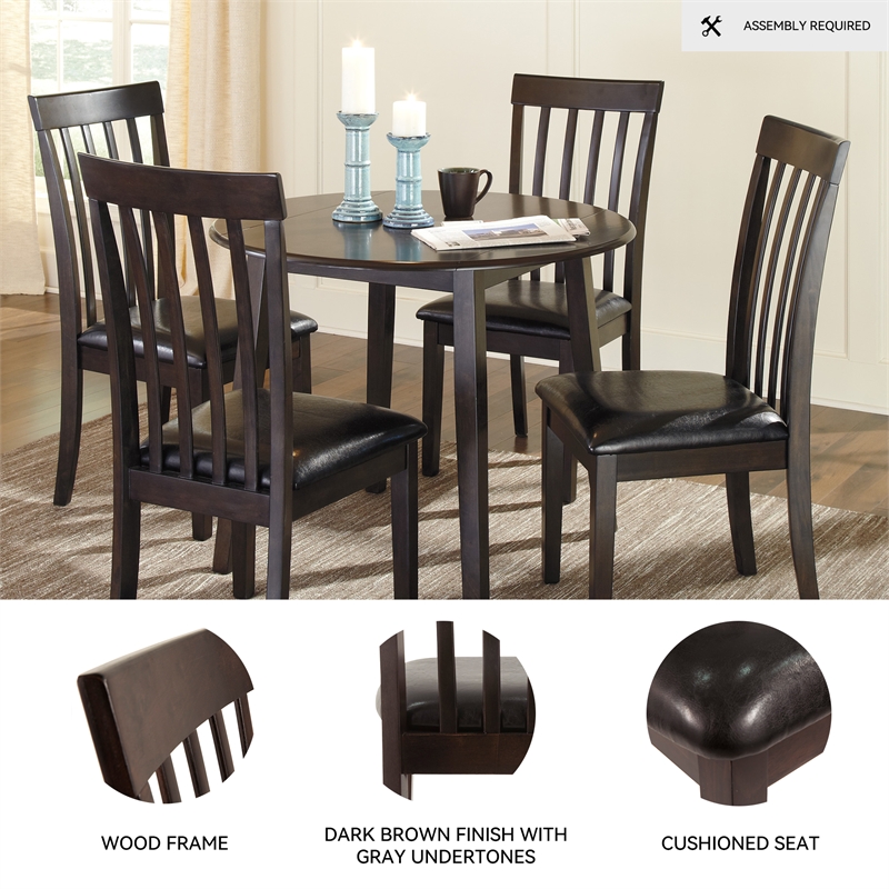 Bowery Hill 3-Piece Dining Set of Faux Leather Side Chairs & Round Drop Leaf Table