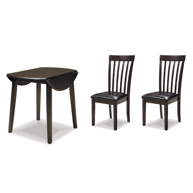 Bowery Hill 3-Piece Dining Set of Faux Leather Side Chairs & Round Drop Leaf Table