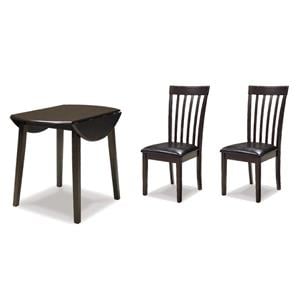Bowery Hill 3-Piece Dining Set of Faux Leather Side Chairs & Round Drop Leaf Table