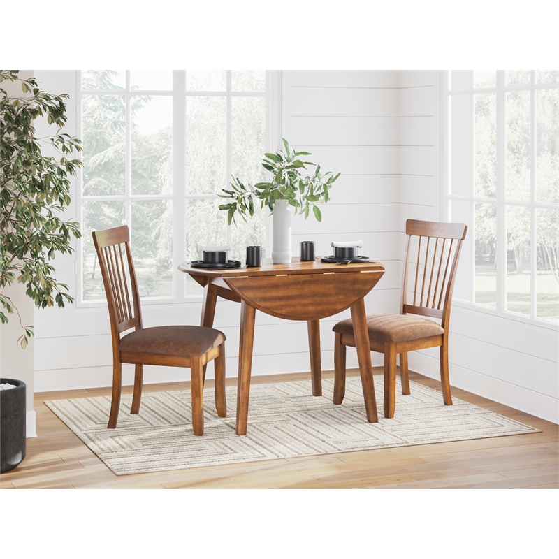 Bowery Hill 3-Piece Dining Set of Rustic Brown Chairs & Drop Leaf Table