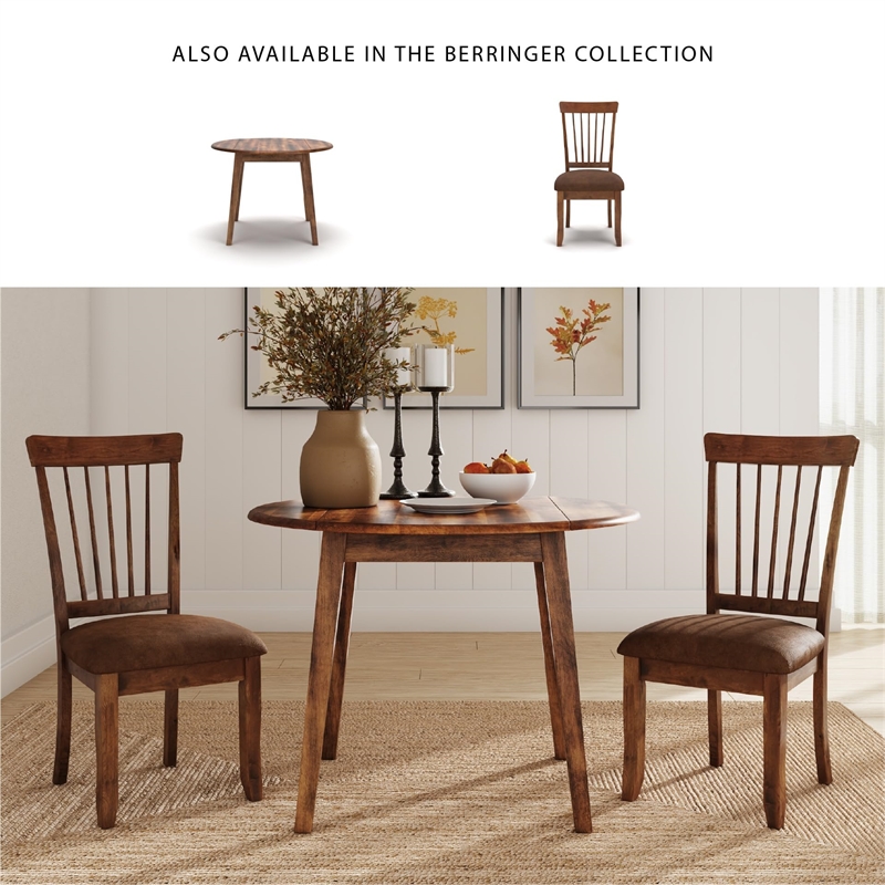 Bowery Hill 3-Piece Dining Set of Rustic Brown Chairs & Drop Leaf Table