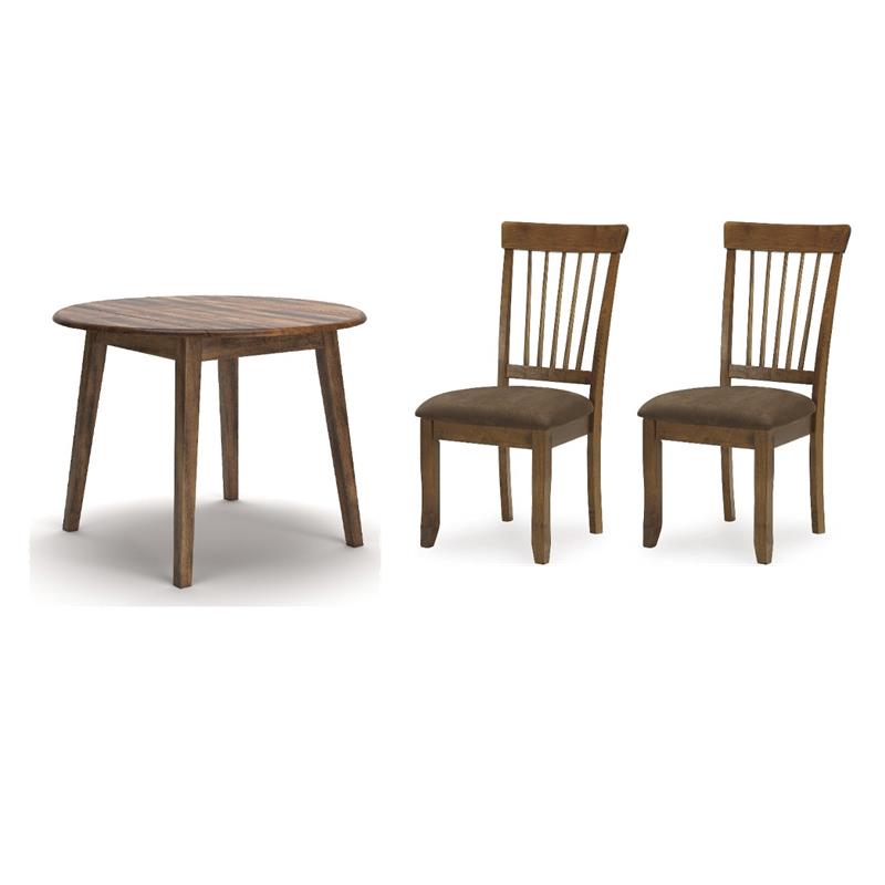 Bowery Hill 3-Piece Dining Set of Rustic Brown Chairs & Drop Leaf Table