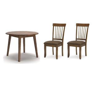 Bowery Hill 3-Piece Dining Set of Rustic Brown Chairs & Drop Leaf Table