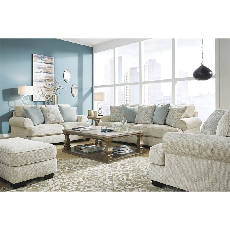 Bowery Hill Living Room Set of Beige Sofa and Loveseat in Chenille Upholstery