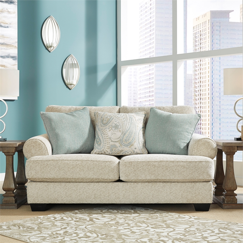 Bowery Hill Living Room Set of Beige Sofa and Loveseat in Chenille Upholstery