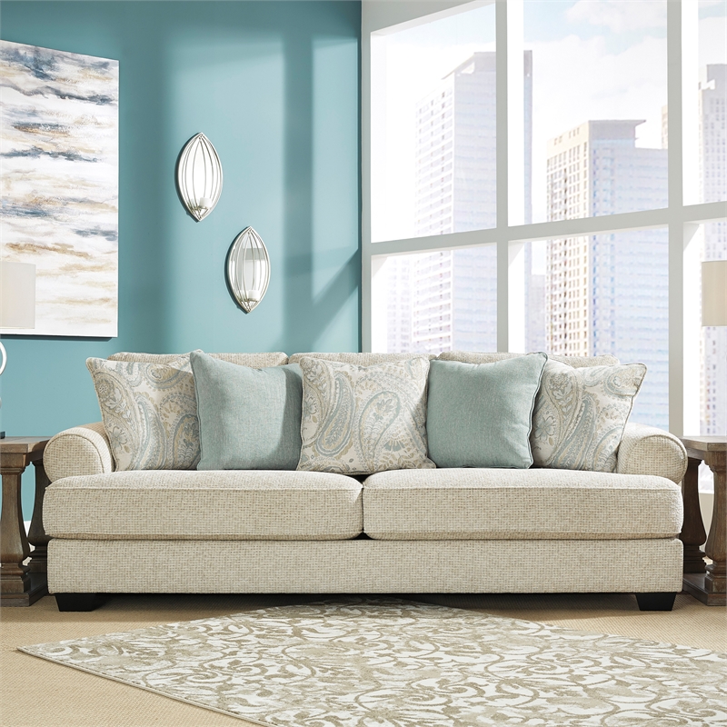 Bowery Hill Living Room Set of Beige Sofa and Loveseat in Chenille Upholstery