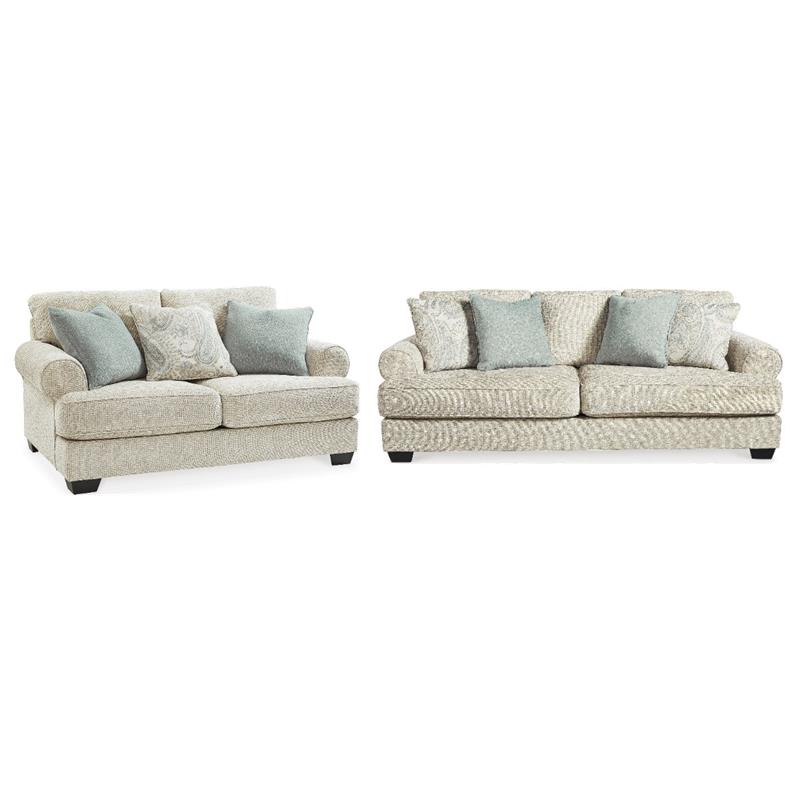 Bowery Hill Living Room Set of Beige Sofa and Loveseat in Chenille Upholstery