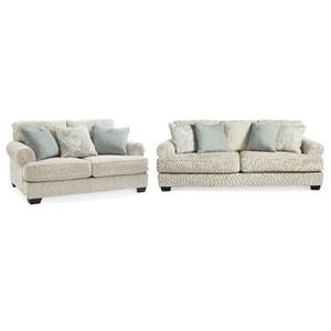 Bowery Hill Living Room Set of Beige Sofa and Loveseat in Chenille Upholstery