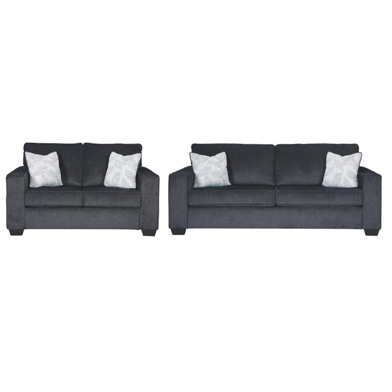 Bowery Hill Slate Gray Sofa & Loveseat Set with Chenille Upholstery