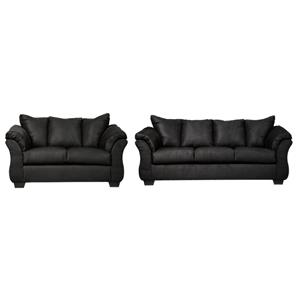 Bowery Hill Living Room Set of Loveseat & Sofa in Black Polyester Upholstery