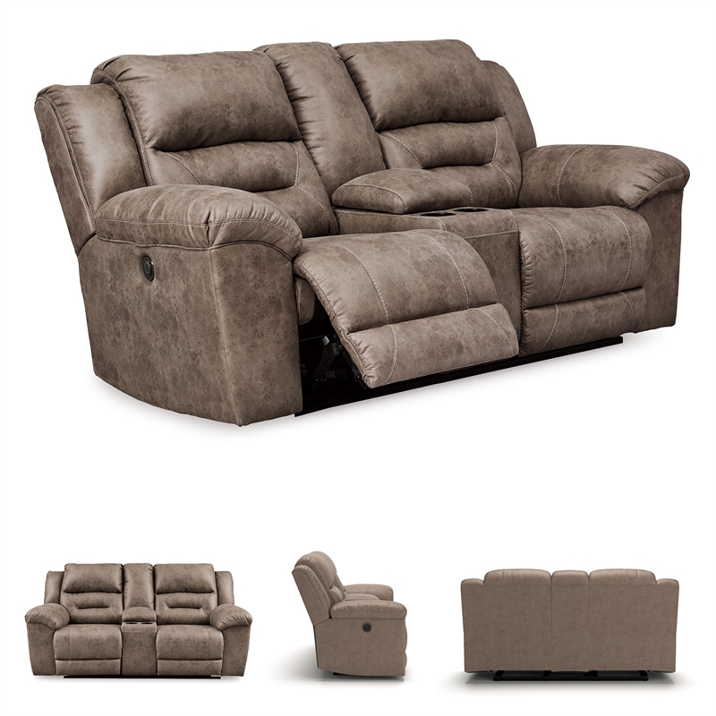 Bowery Hill Reclining Sofa & Loveseat Set in Fossil Faux Leather