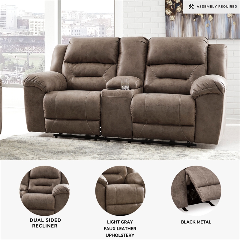 Bowery Hill Reclining Sofa & Loveseat Set in Fossil Faux Leather