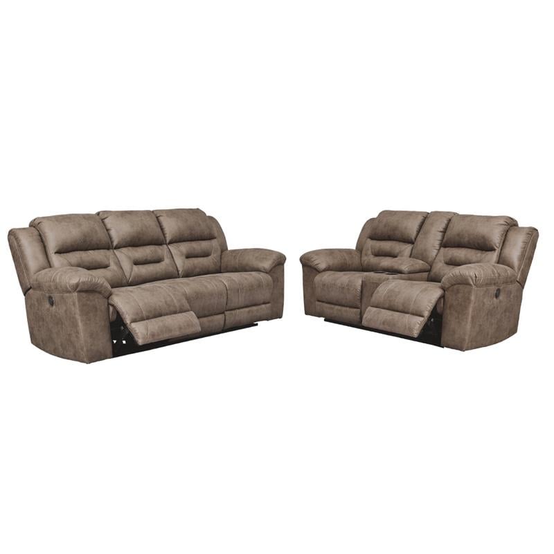 Bowery Hill Reclining Sofa & Loveseat Set in Fossil Faux Leather