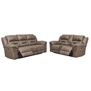 Bowery Hill Reclining Sofa & Loveseat Set in Fossil Faux Leather
