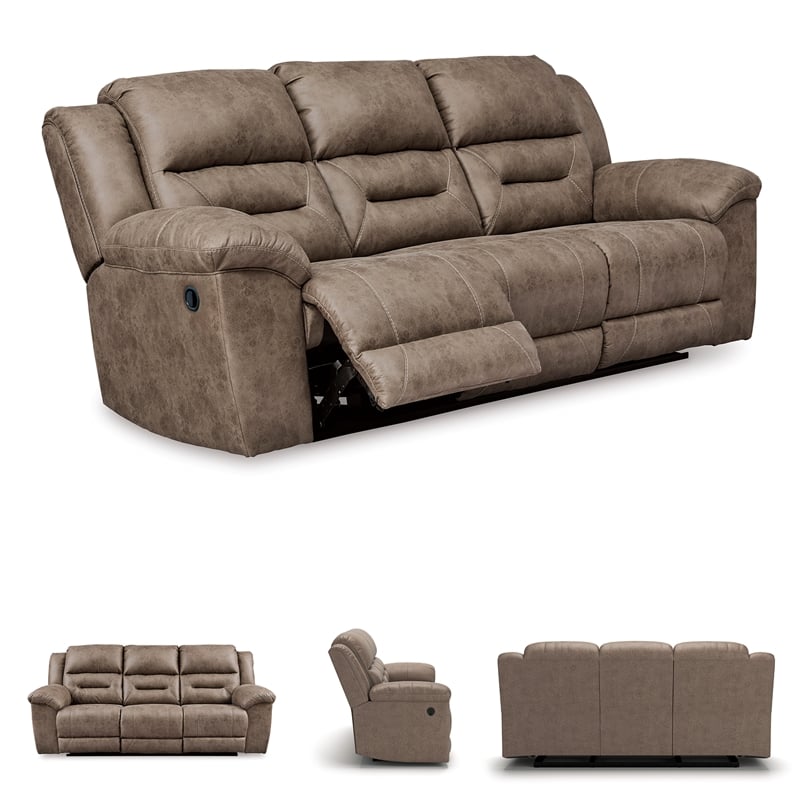Bowery Hill 2-Piece Reclining Sofa & Loveseat Set in Light Brown Faux Leather