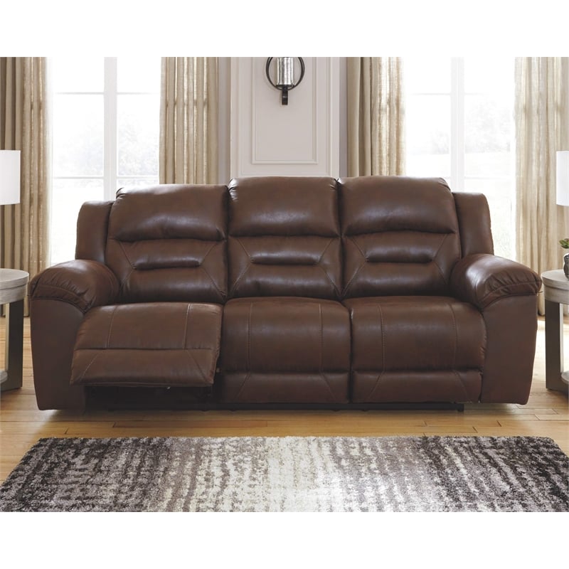 Bowery Hill 2-Piece Reclining Sofa & Loveseat Set in Light Brown Faux Leather