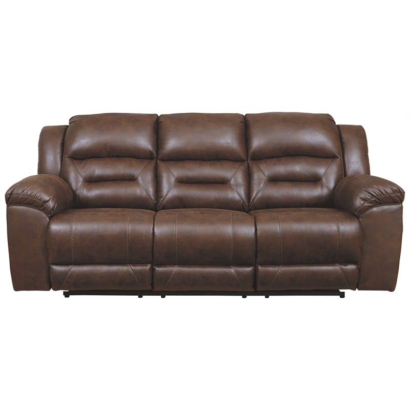 Bowery Hill 2-Piece Reclining Sofa & Loveseat Set in Light Brown Faux Leather