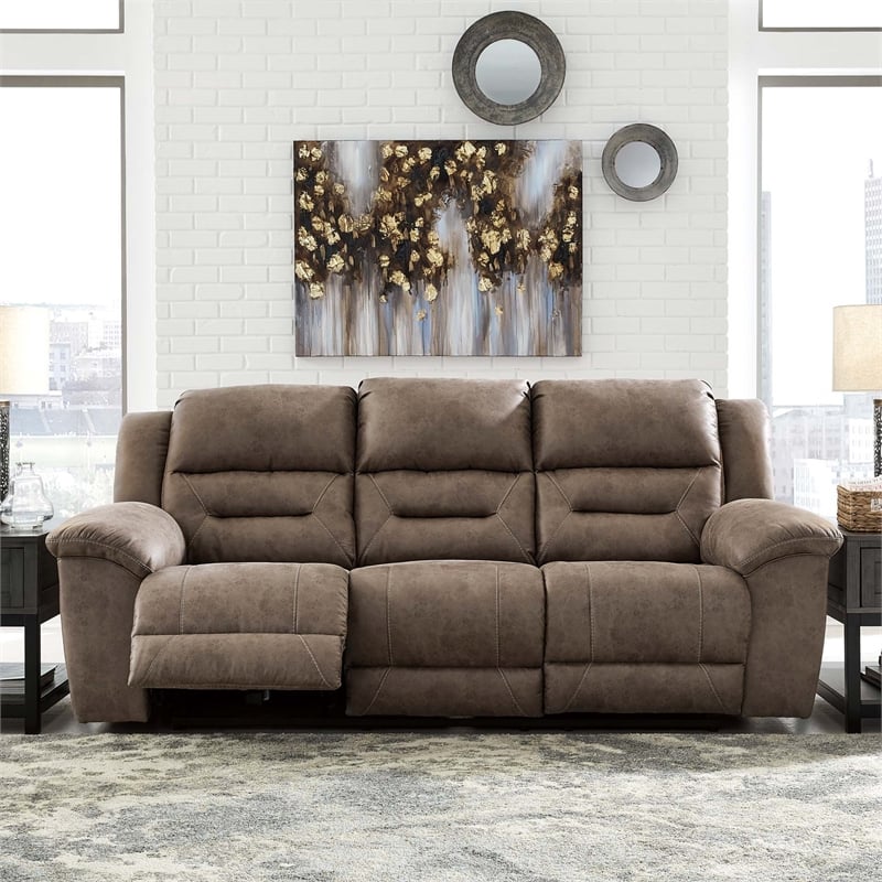 Bowery Hill 2-Piece Reclining Sofa & Loveseat Set in Light Brown Faux Leather