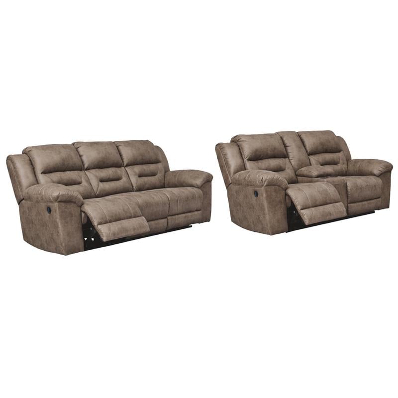 Bowery Hill 2-Piece Reclining Sofa & Loveseat Set in Light Brown Faux Leather