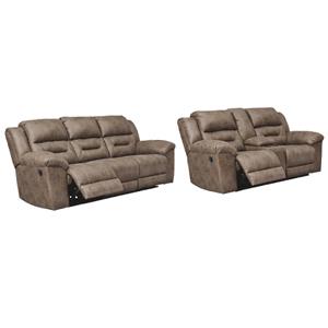 Bowery Hill 2-Piece Reclining Sofa & Loveseat Set in Light Brown Faux Leather